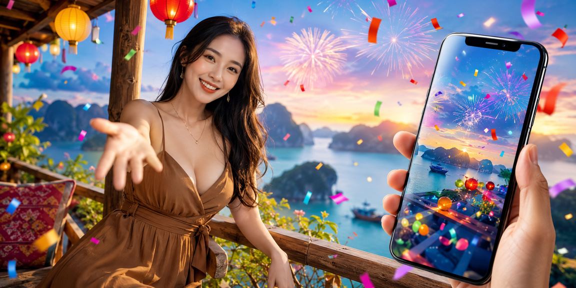 Người dùng Sapa chơi casino trực tuyến trên điện thoại tại quán cà phê nhìn ra núi rừng